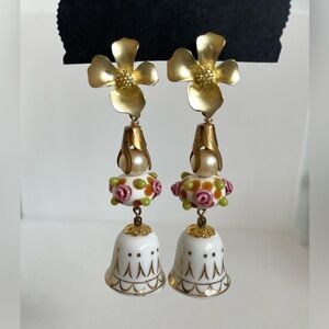 Floral Gold and White Earrings